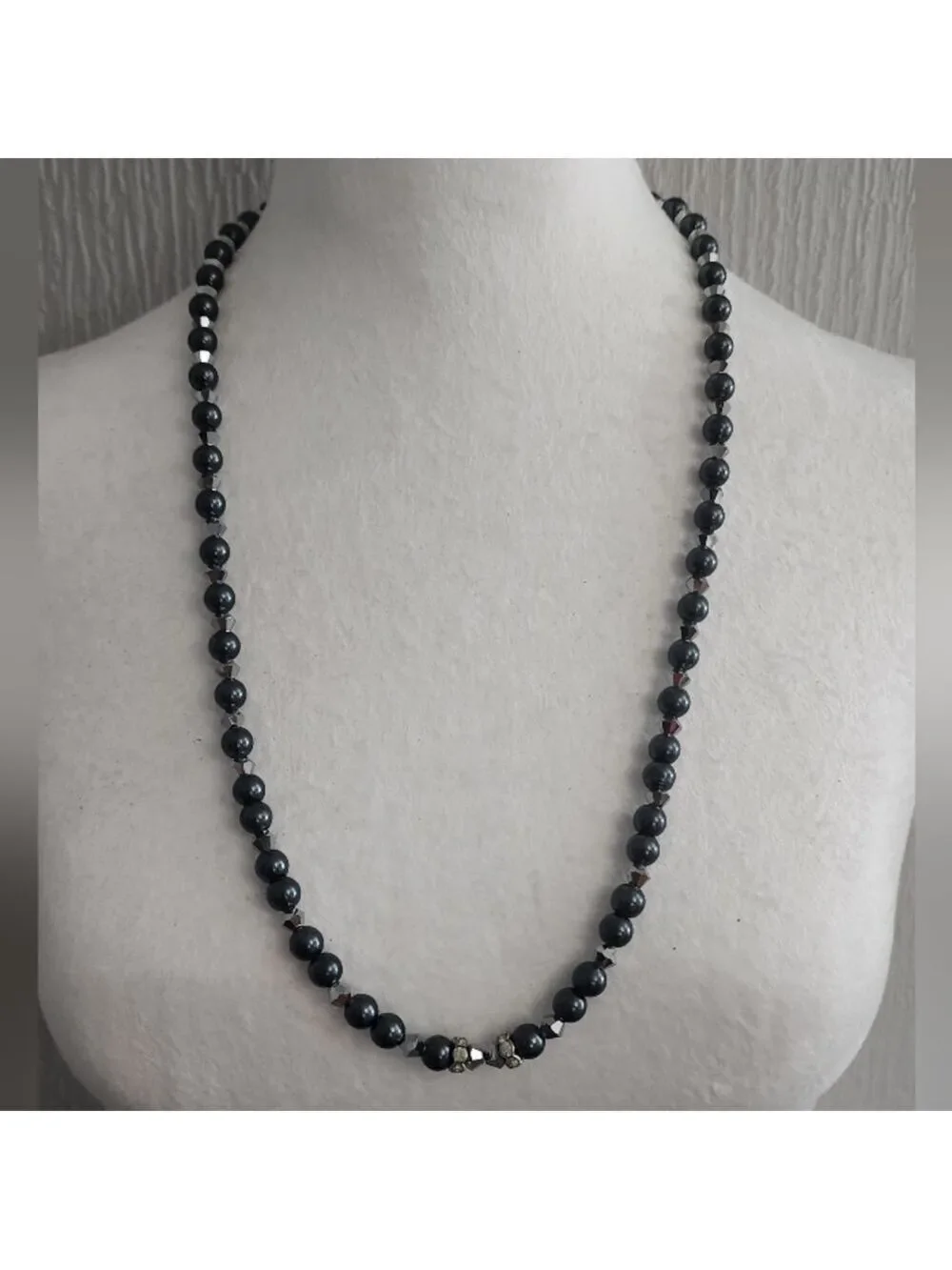 Hematite Beaded Necklace Black and Silver